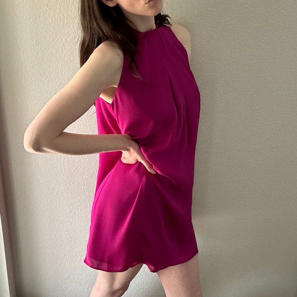 Mango Suit Magenta Mock Neck Shift Dress